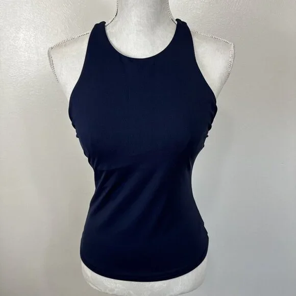 Athleta 32 B/C Tankini Swim Top Blue High Neck Modest Underwire EUC - Picture 3 of 11